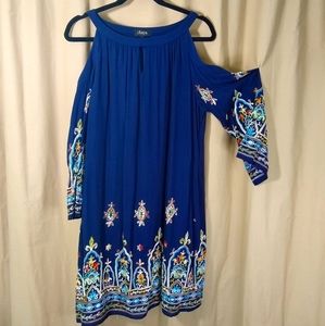Chaya Petite navy blue floral embroidered cold shoulder shift dress